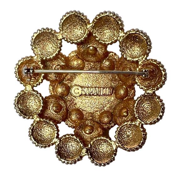Sarah Coventry Moonlight Brooch Faux Pearls Rhinestones Gold Tone Layered Dome - Picture 6 of 8